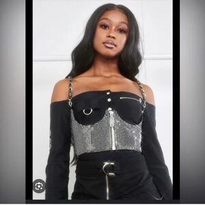POSTER GIRL Black my type underbust corset rhinestone